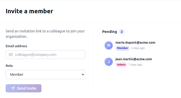 Inviting teammates in Kalnext to see their calendars alongside yours
