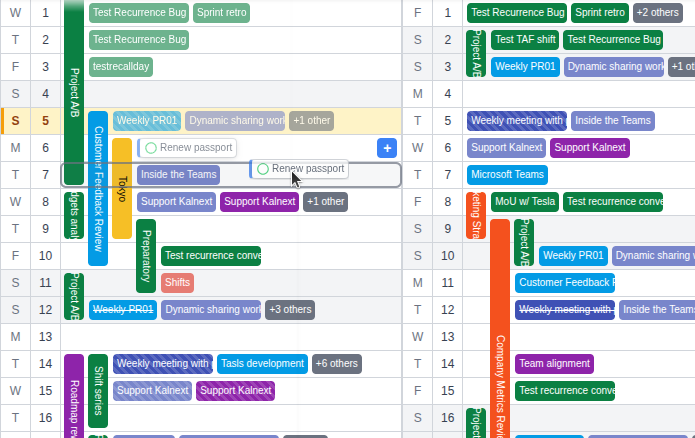 Drag and drop task scheduling on the Kalnext yearly planner