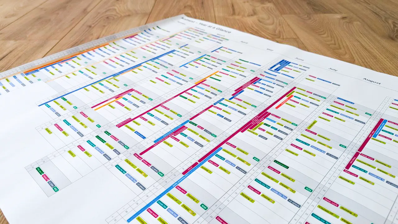 Print preview of the yearly calendar overview ready for export