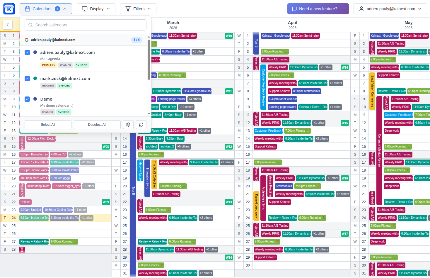 Kalnext year view: a live strategic plan synced with Google Calendar and Outlook