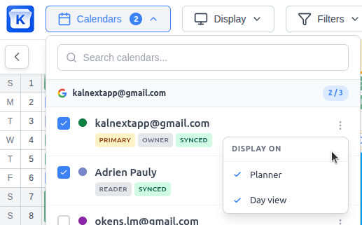 Calendar visibility toggle