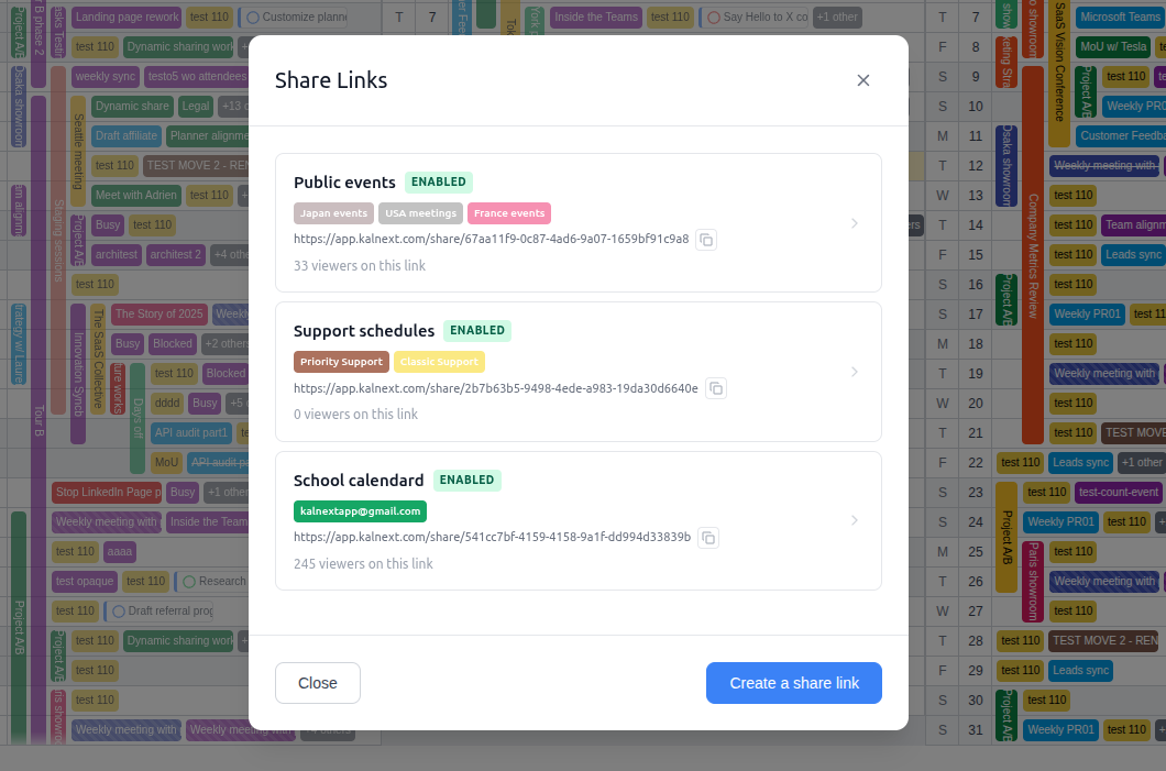 Dynamic sharing modal