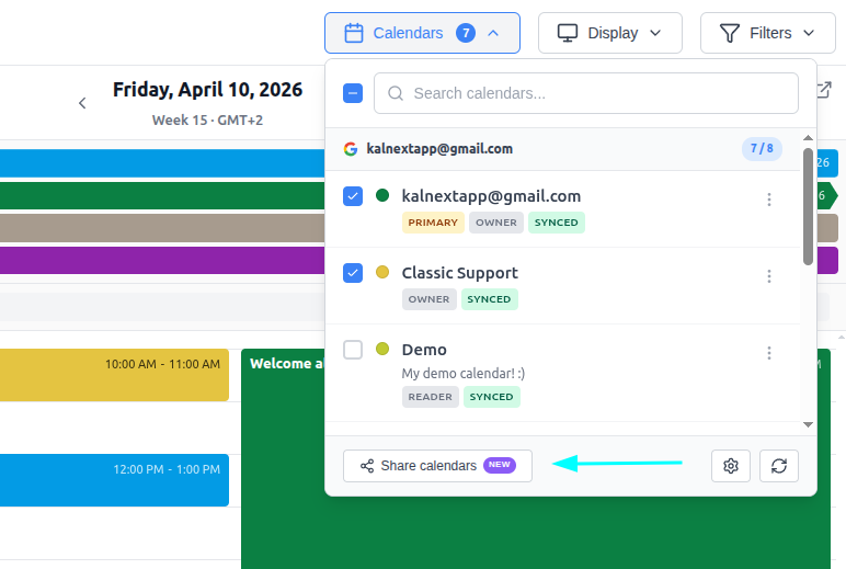 Share calendars button