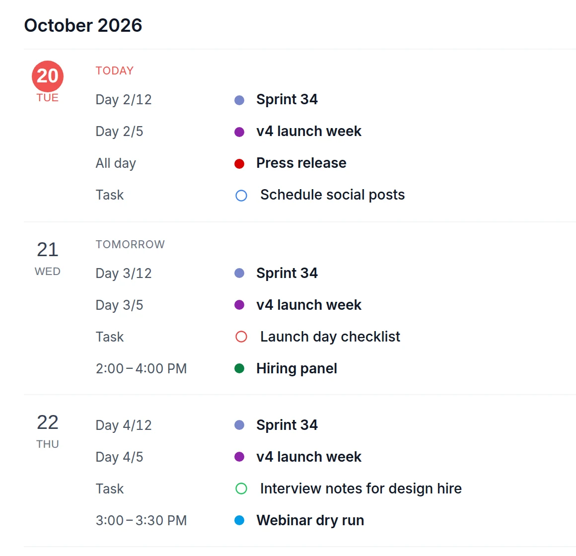 Agenda view opening on today