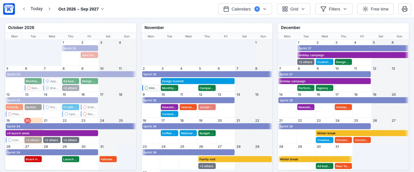 Grid view with months as calendar blocks