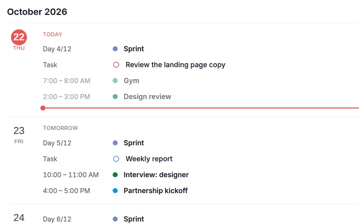 The Agenda layout of Kalnext, on a sample year